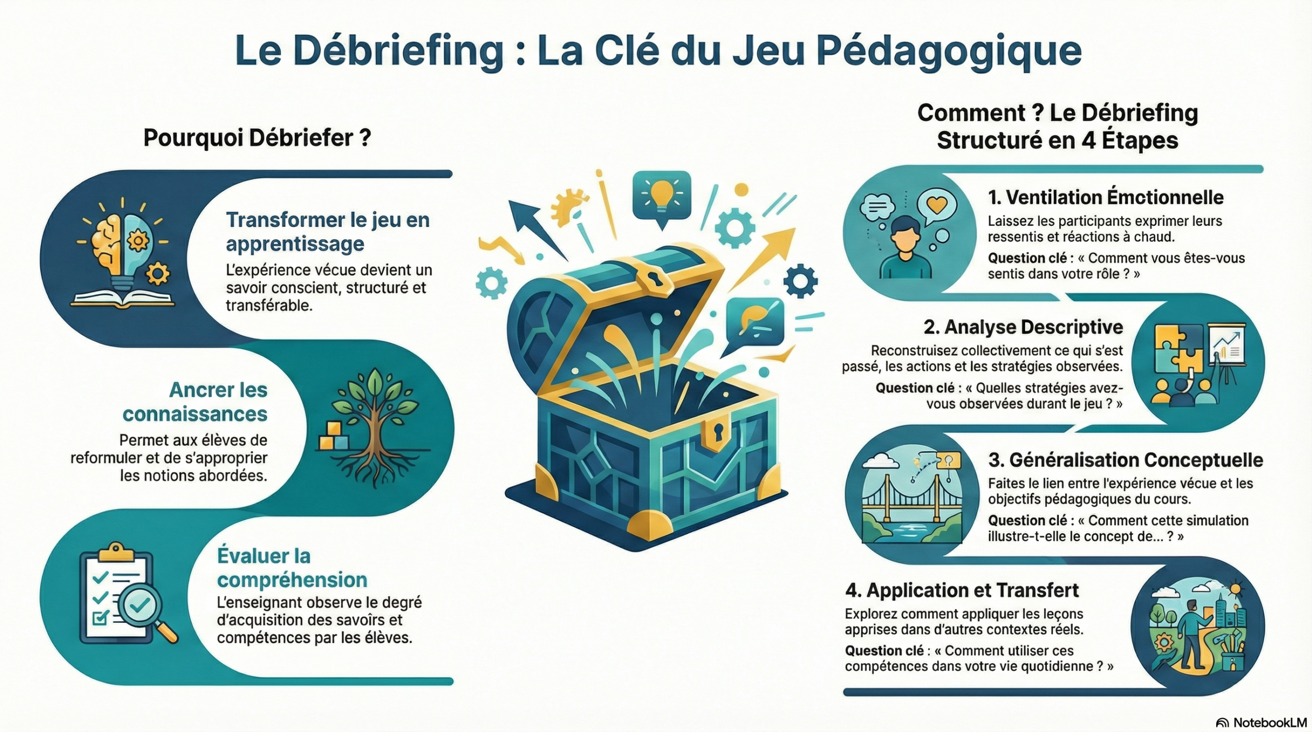 Le Débriefing : La Clé du Jeu Pédagogique — 4 étapes structurées